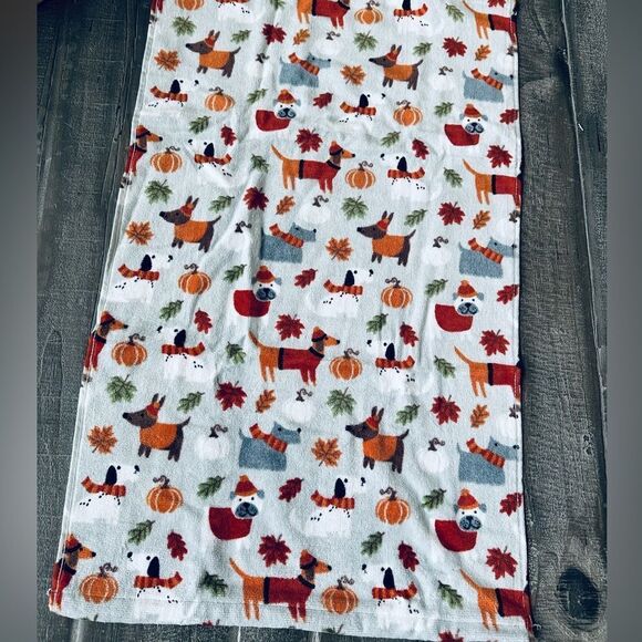 Fall Pumpkin Dogs Print Gray Casaba Hand Towel - Picture 2 of 2